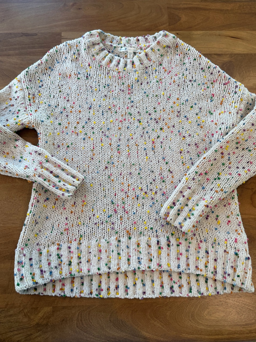 7 For All Mankind Cream Multicolor Speckled Knit Crewneck Sweater - Size Small